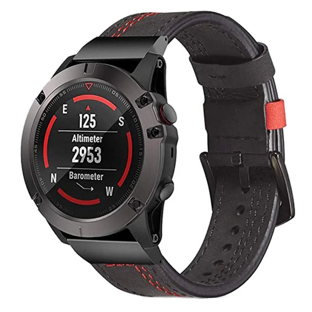 26mm Watch Band for Garmin Fenix 8 Pro  /  Fenix 8  /  Enduro 3  /  Enduro 2 51mm Genuine Cow Leather Stitching Line Strap - Black - 2
