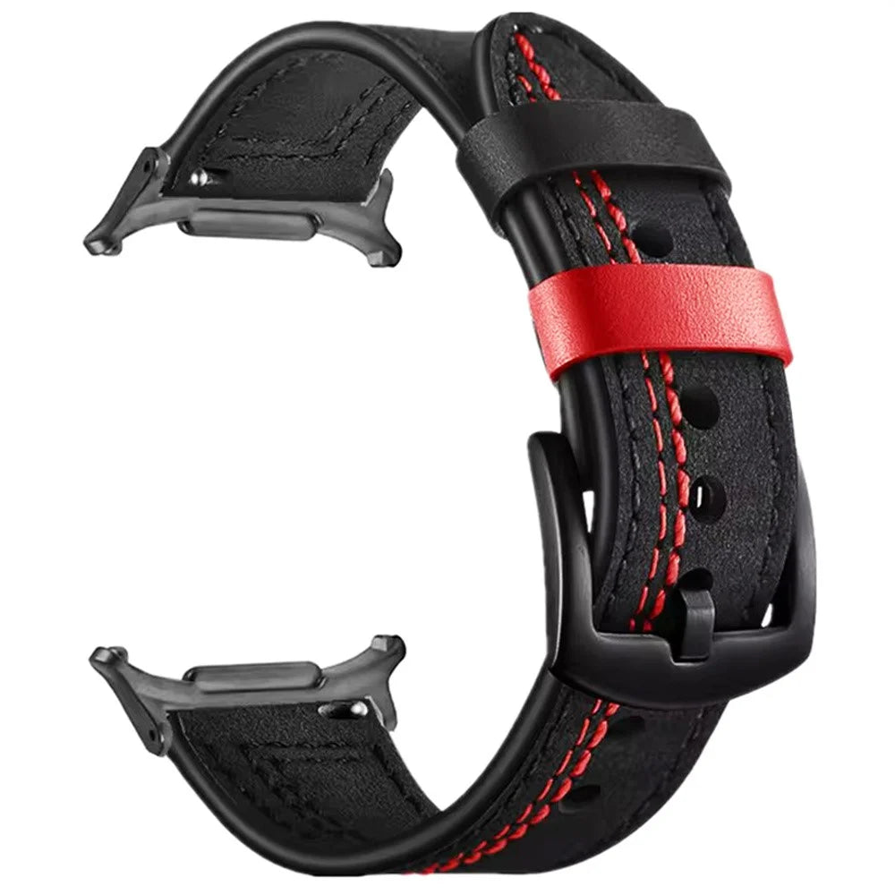 Watch Band for Samsung Galaxy Watch8 40mm  /  44mm  /  Watch8 Classic 46mm Genuine Cow Leather Stitching Line Strap - Black - 1