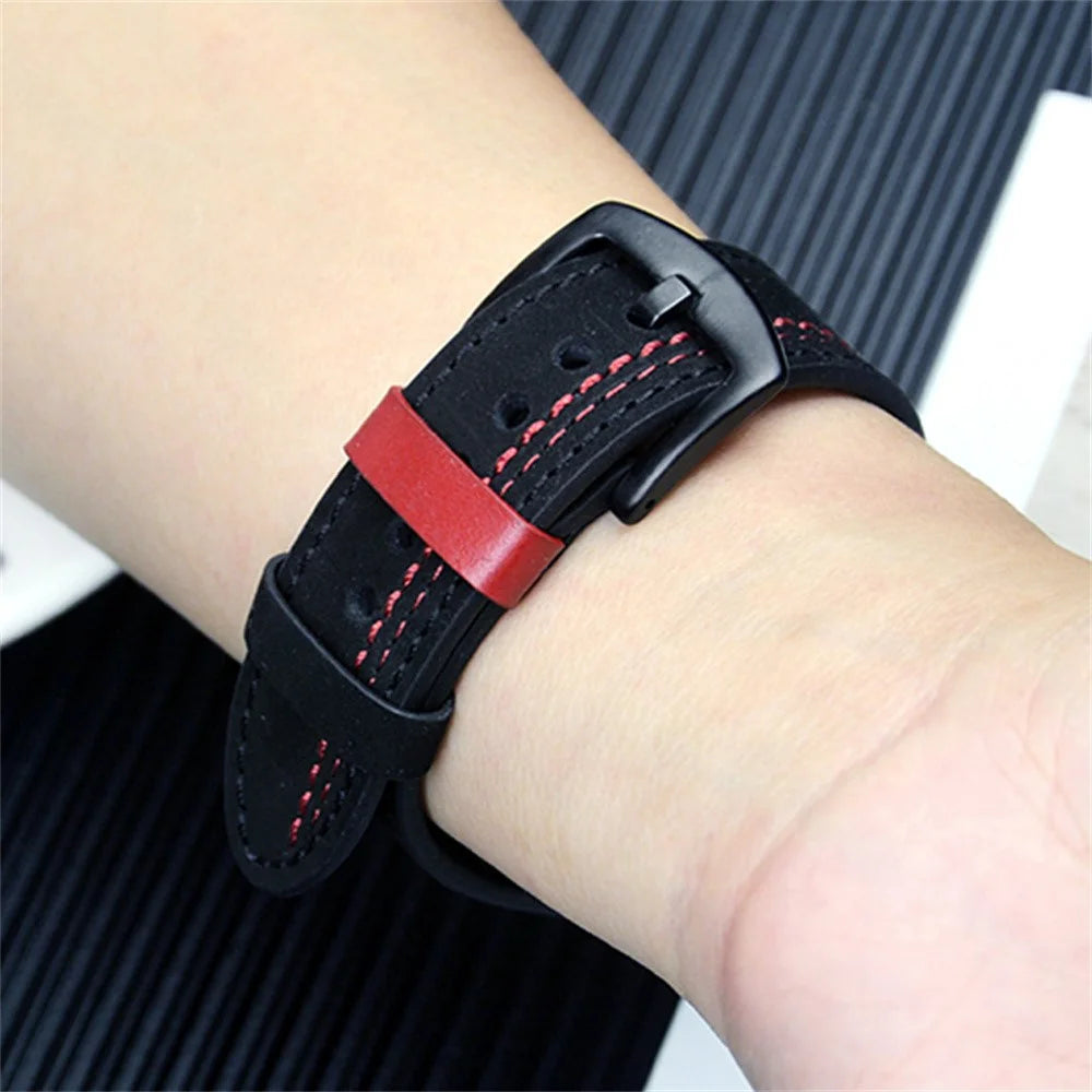 Watch Band for Samsung Galaxy Watch8 40mm  /  44mm  /  Watch8 Classic 46mm Genuine Cow Leather Stitching Line Strap - Black - 4