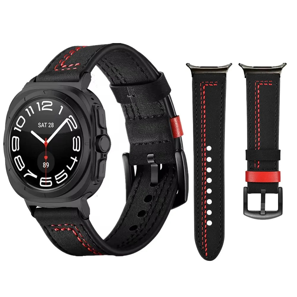 Watch Band for Samsung Galaxy Watch Ultra2 47mm / Watch Ultra (2025) 47mm / Watch Ultra 47mm Genuine Cow Leather Stitching Line Strap - Black - 2