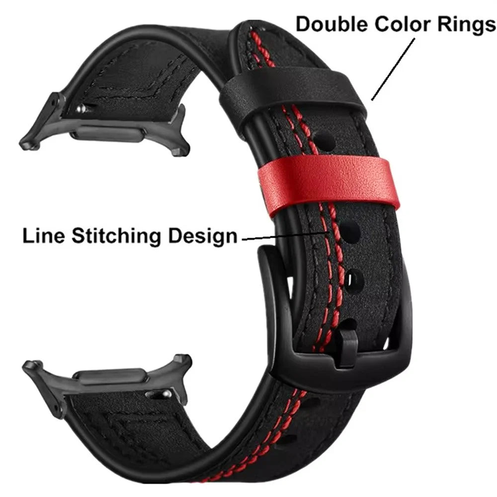 Watch Band for Samsung Galaxy Watch Ultra2 47mm / Watch Ultra (2025) 47mm / Watch Ultra 47mm Genuine Cow Leather Stitching Line Strap - Black - 3