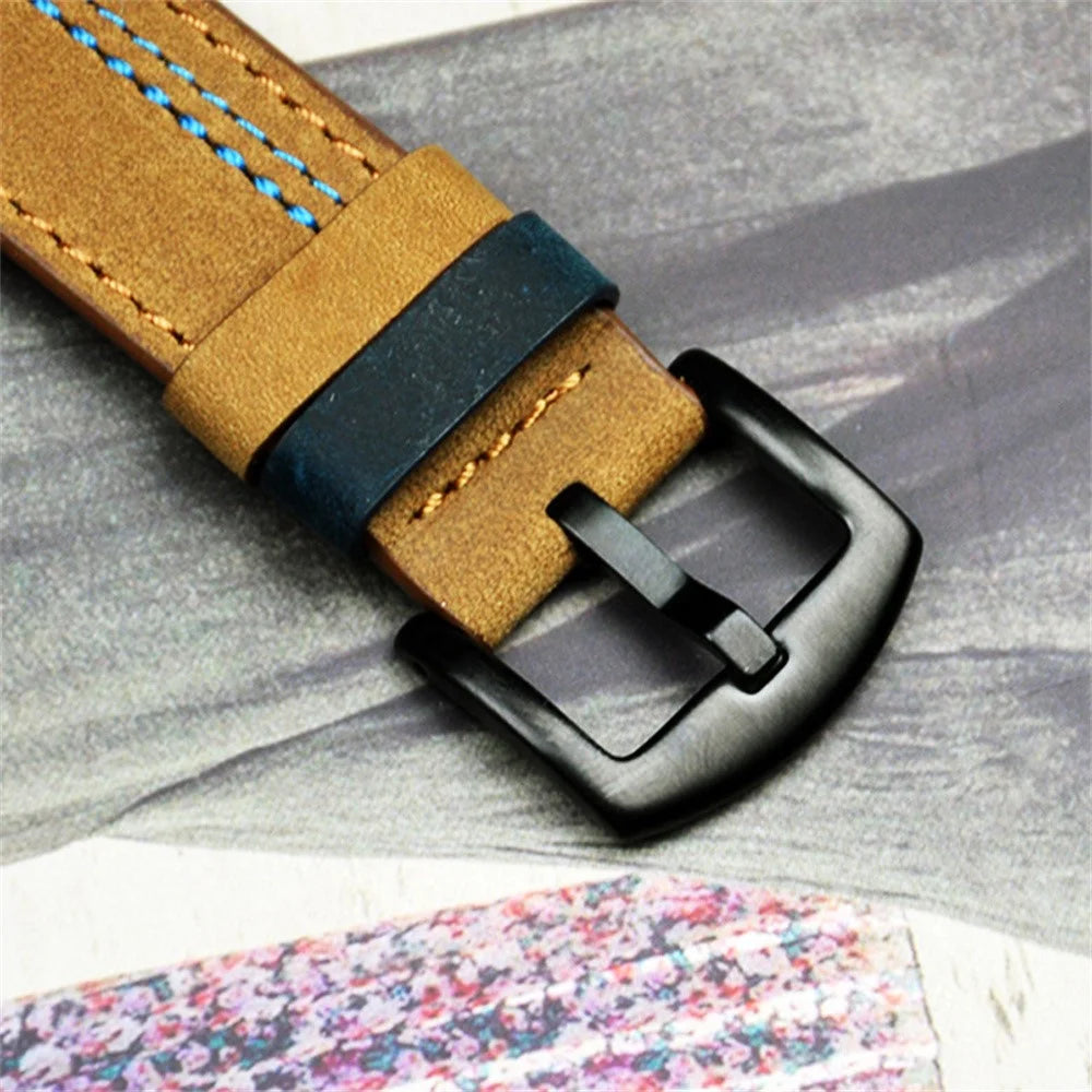 Watch Band for Samsung Galaxy Watch Ultra2 47mm / Watch Ultra (2025) 47mm / Watch Ultra 47mm Genuine Cow Leather Stitching Line Strap - Black - 5