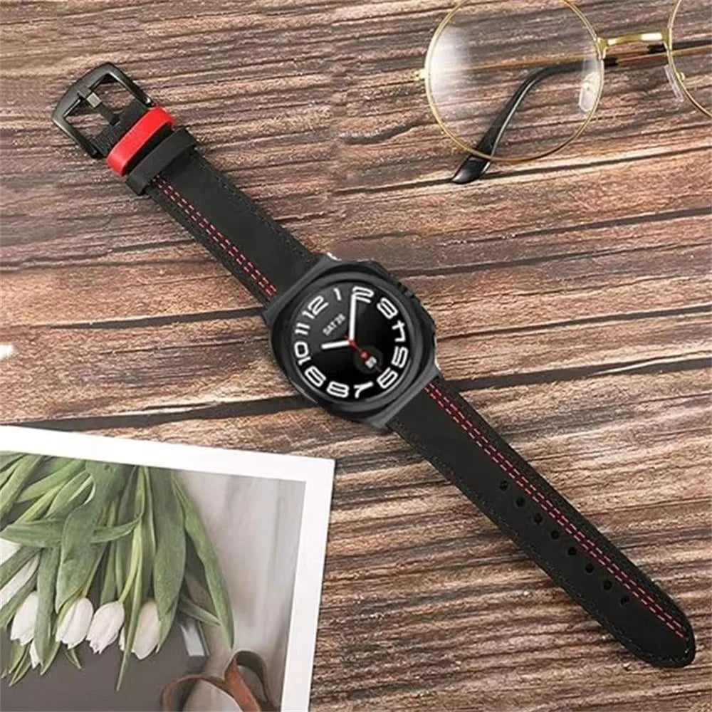 Watch Band for Samsung Galaxy Watch Ultra2 47mm / Watch Ultra (2025) 47mm / Watch Ultra 47mm Genuine Cow Leather Stitching Line Strap - Black - 6