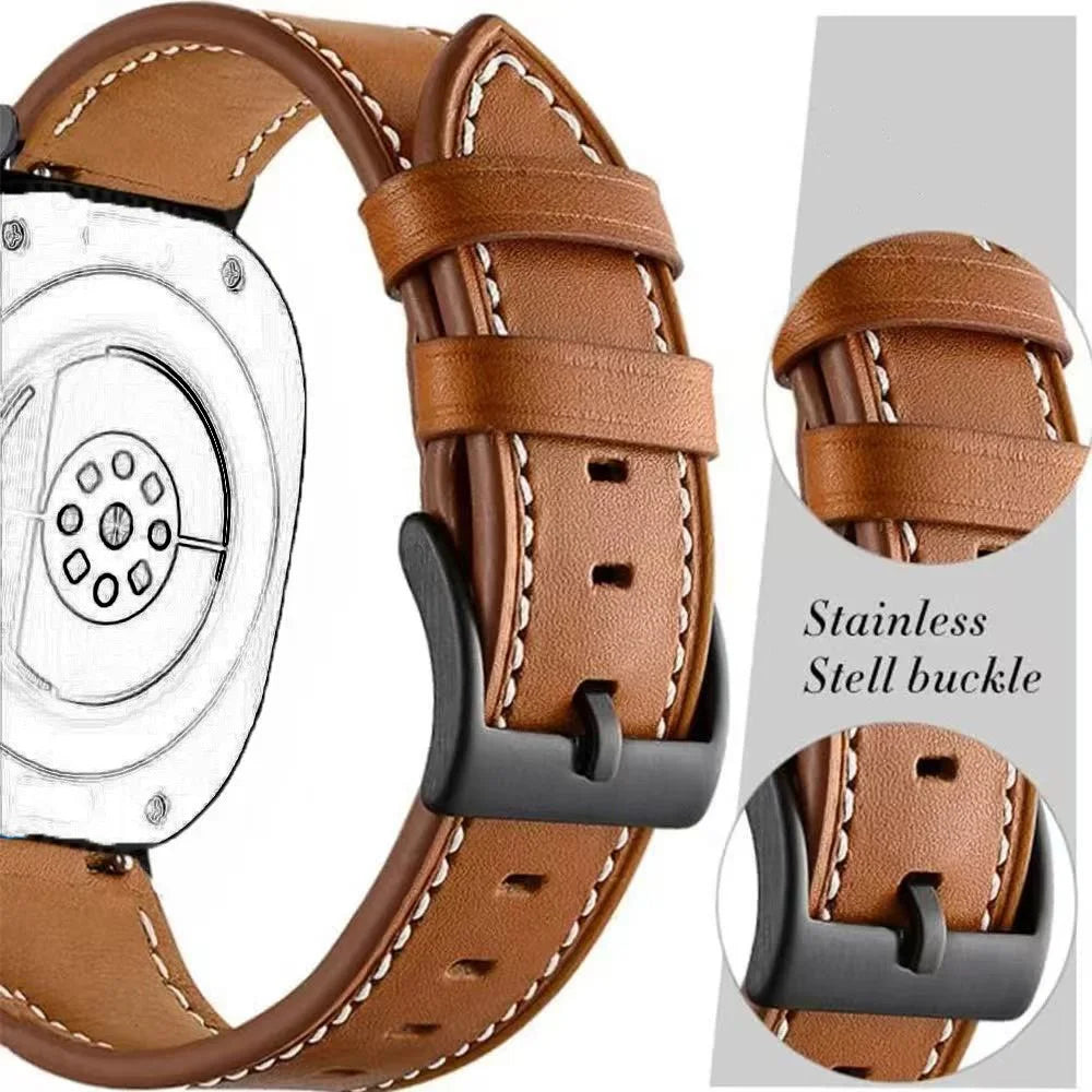 Genuine Cow Leather Band for Samsung Galaxy Watch8 40mm  /  44mm  /  Galaxy Watch8 Classic 46mm Stitching Line Watch Strap - Brown - 2