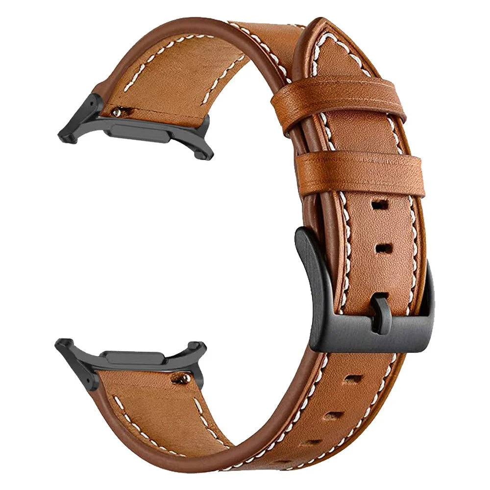 Genuine Cow Leather Band for Samsung Galaxy Watch Ultra2 47mm / Watch Ultra (2025) 47mm / Watch Ultra 47mm Stitching Line Watch Strap - Brown - 1