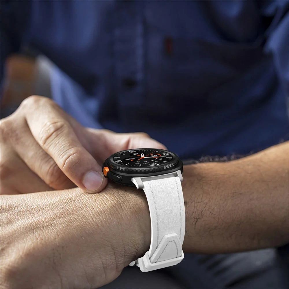 Watch Band fot Samsung Galaxy Watch8 Classic 46mm / Watch8 44mm / 40mm Stitched Leather Coated Silicone Wrist Strap - White - 6