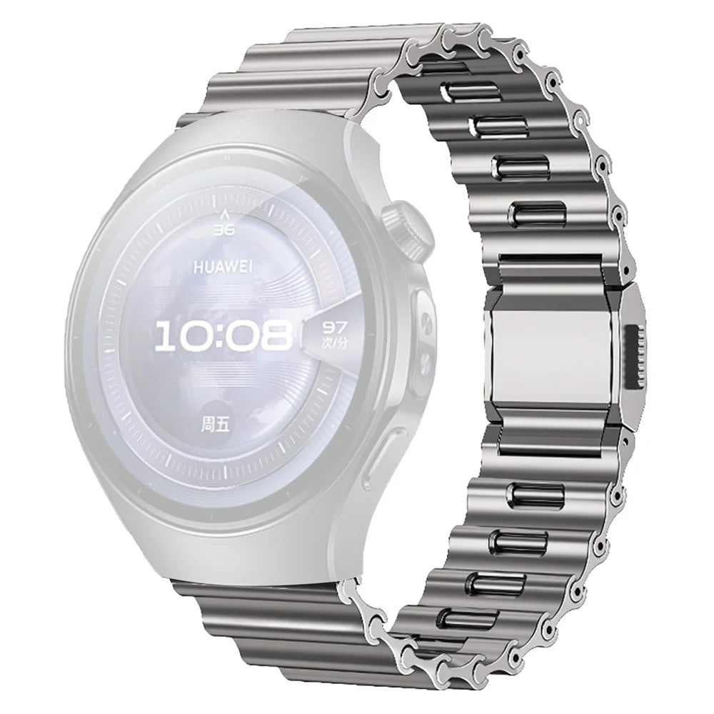 22mm Ocean Wave Watchband for Huawei Watch GT 5 Pro 46mm / GT 5 46mm / Samsung Galaxy Watch3 45mm Magnetic Stainless Steel Strap - Titanium - 1