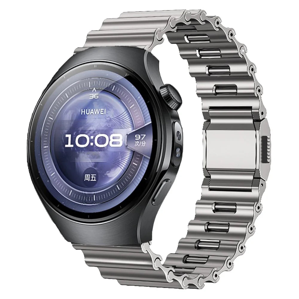 22mm Ocean Wave Watchband for Huawei Watch GT 5 Pro 46mm / GT 5 46mm / Samsung Galaxy Watch3 45mm Magnetic Stainless Steel Strap - Titanium - 2
