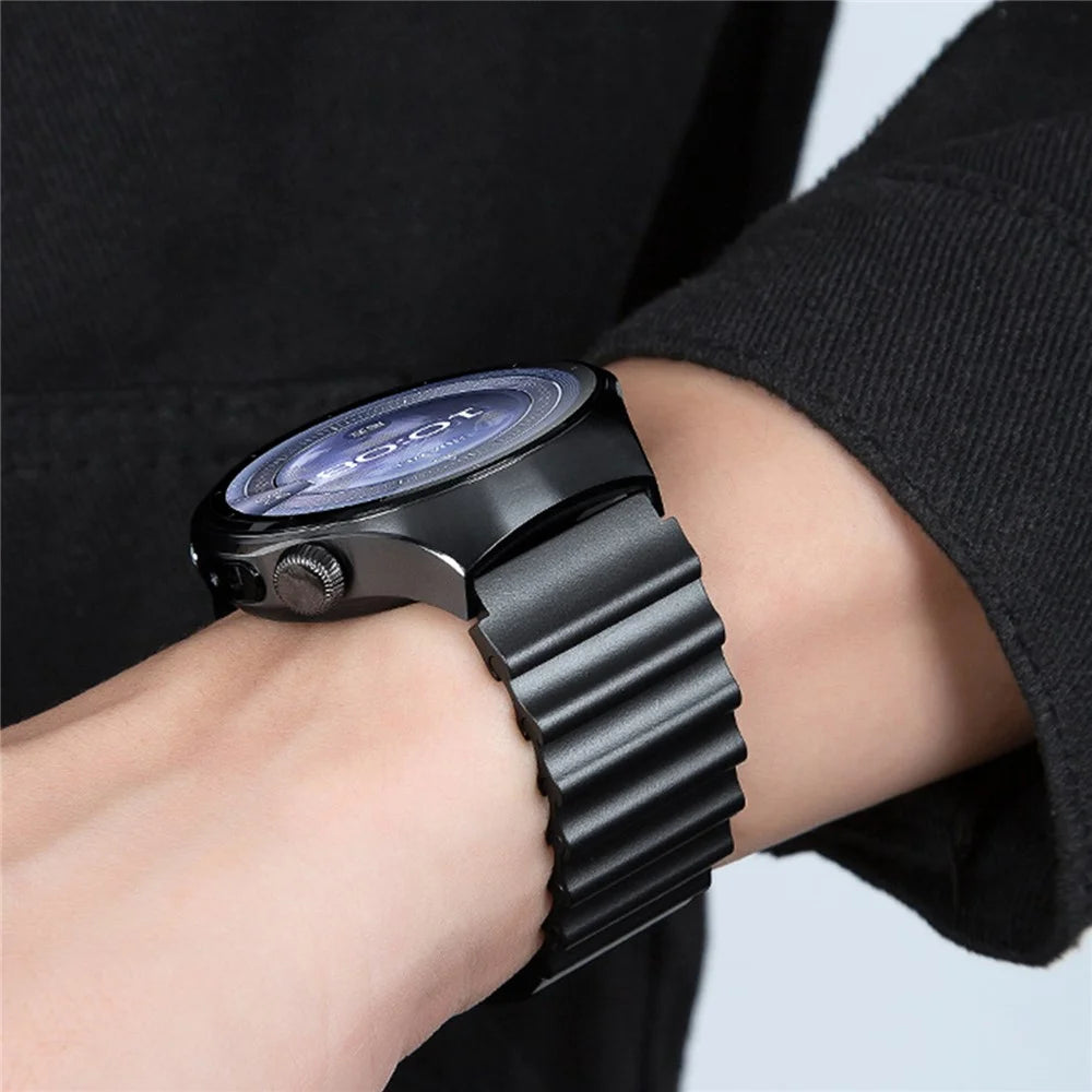 22mm Ocean Wave Watchband for Huawei Watch GT 5 Pro 46mm / GT 5 46mm / Samsung Galaxy Watch3 45mm Magnetic Stainless Steel Strap - Titanium - 5