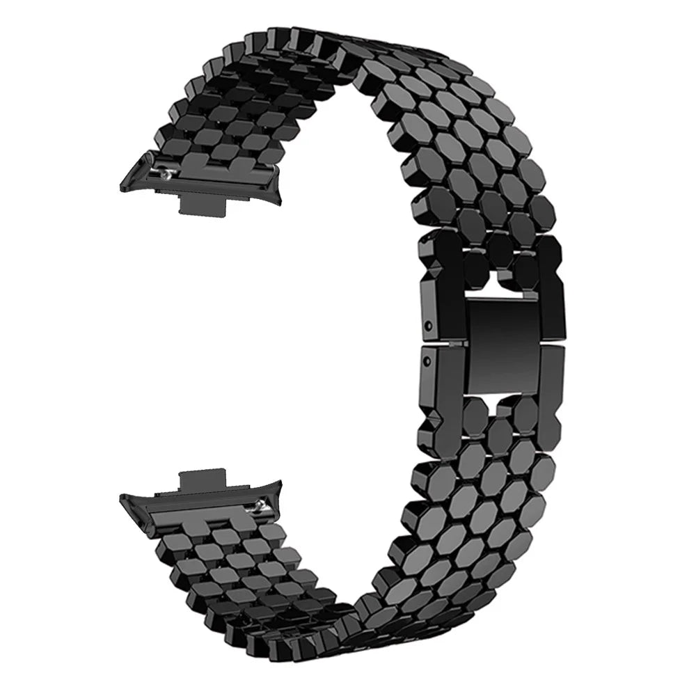 Replacement Strap for Xiaomi Smart Band 10 Pro / 9 Pro / 8 Pro / Redmi Watch 6 / 5 / 4 Fish Scale Stainless Steel Watch Band - Black - 1