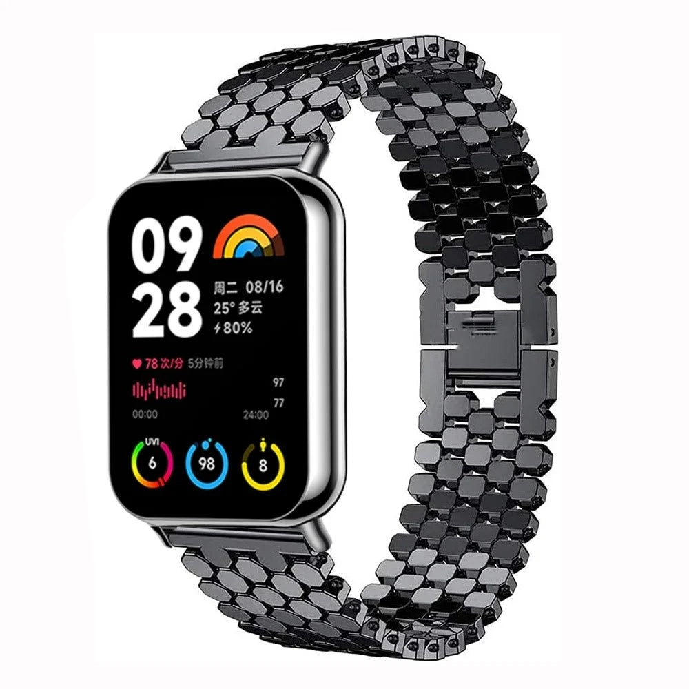 Replacement Strap for Xiaomi Smart Band 10 Pro / 9 Pro / 8 Pro / Redmi Watch 6 / 5 / 4 Fish Scale Stainless Steel Watch Band - Black - 4