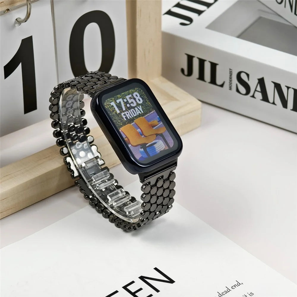 Replacement Strap for Xiaomi Smart Band 10 Pro / 9 Pro / 8 Pro / Redmi Watch 6 / 5 / 4 Fish Scale Stainless Steel Watch Band - Black - 5