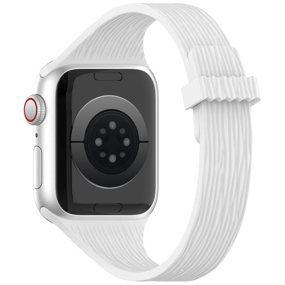 Strap for Apple Watch Ultra 3 2 1 49mm / Series 11 10 46mm / 9 8 7 45mm / SE3 SE2 SE 6 5 4 44mm / 3 2 1 42mm Wood Grain Magnetic Silicone Watch Band - White - 1