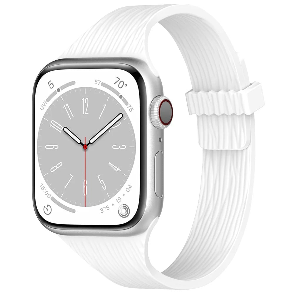 Strap for Apple Watch Series 11 10 42mm  /  9 8 7 41mm  /  SE3 SE2 SE 6 5 4 40mm  /  3 2 1 38mm Wood Grain Magnetic Silicone Watch Band - White - 2