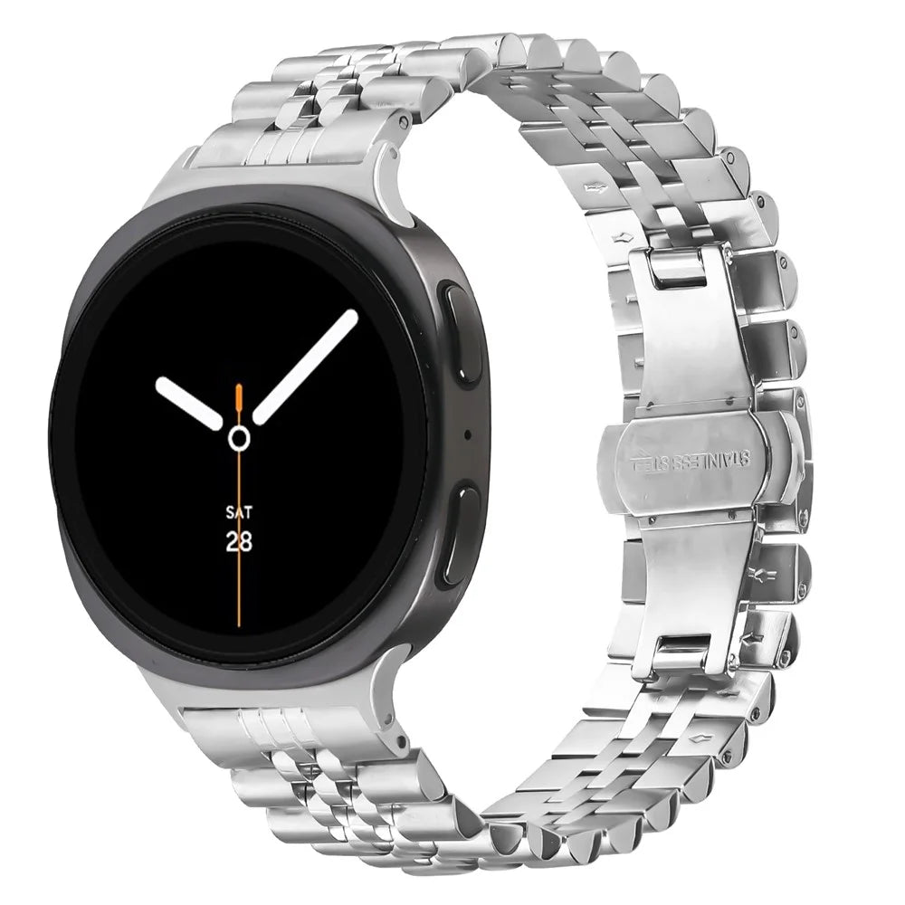 Watch Band For Samsung Galaxy Watch8 Classic 46mm  /  Watch8 44mm  /  40mm Stainless Steel Five-Bead Adjustable Silver Strap - 2