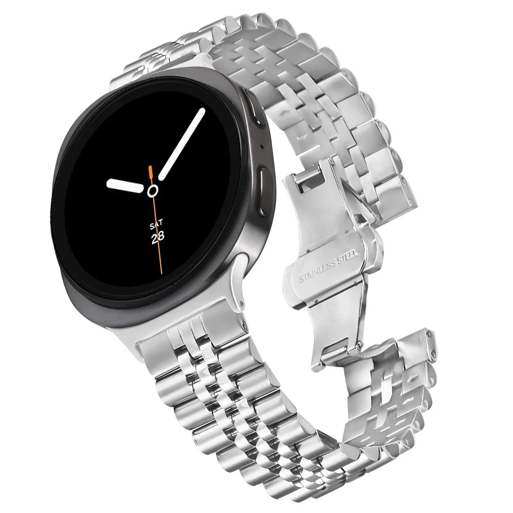 Watch Band For Samsung Galaxy Watch8 Classic 46mm  /  Watch8 44mm  /  40mm Stainless Steel Five-Bead Adjustable Silver Strap - 3