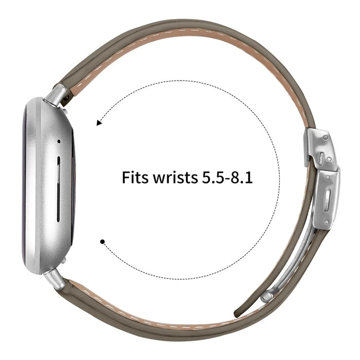 For Fitbit Versa 3  /  Sense Genuine Leather Watch Band with Silver Connector Turtle Back Buckle Wrist Strap - Grey - 6