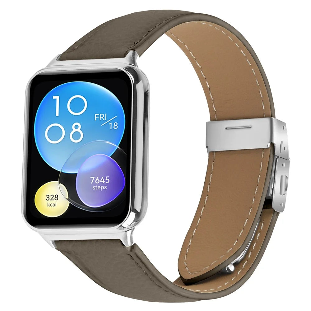 For Xiaomi Smart Band 10 Pro / 9 Pro / 8 Pro / Redmi Watch 6 / 5 / 4 Genuine Leather Watch Band with Silver Connector Turtle Back Buckle Wrist Strap - Grey - 2