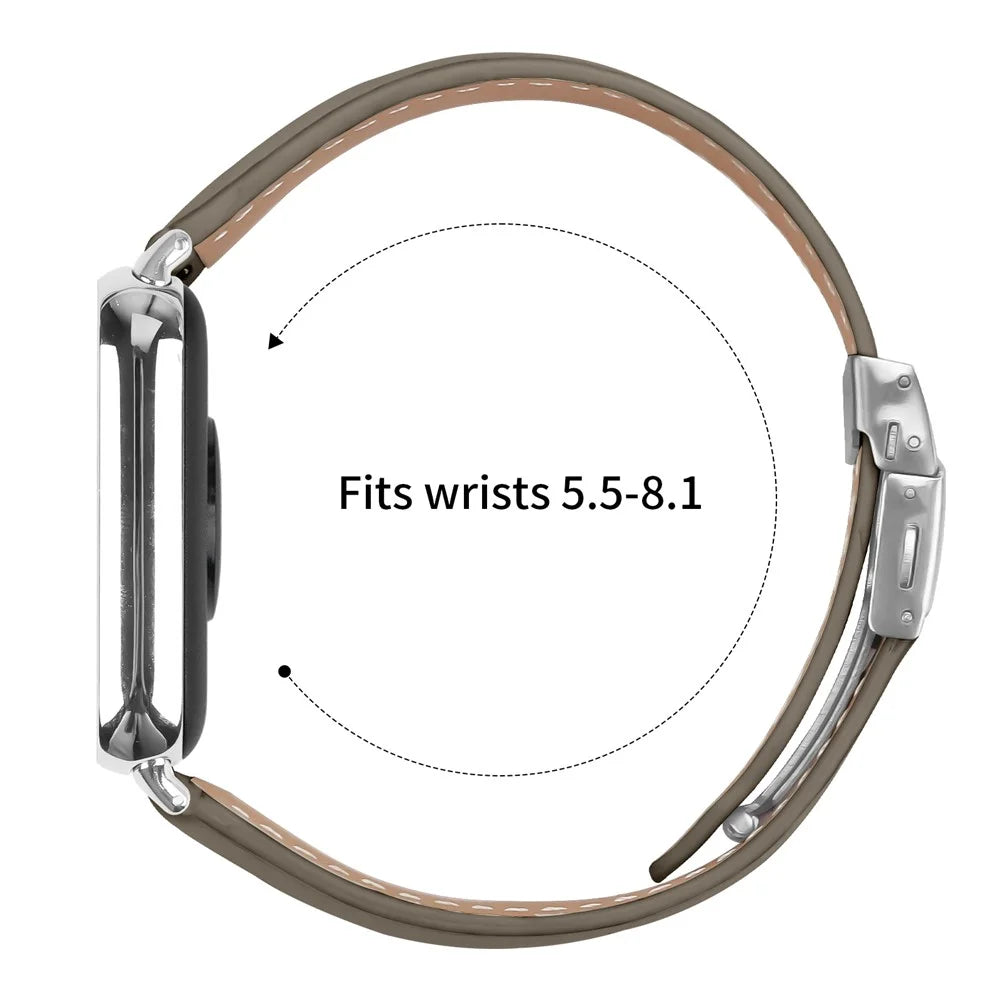 For Xiaomi Smart Band 10 Pro / 9 Pro / 8 Pro / Redmi Watch 6 / 5 / 4 Genuine Leather Watch Band with Silver Connector Turtle Back Buckle Wrist Strap - Grey - 6