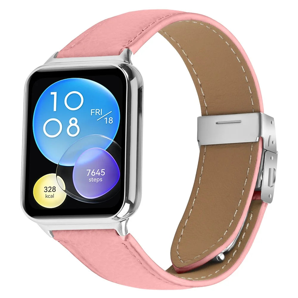 For Xiaomi Smart Band 10 Pro / 9 Pro / 8 Pro / Redmi Watch 6 / 5 / 4 Genuine Leather Watch Band with Silver Connector Turtle Back Buckle Wrist Strap - Pink - 2