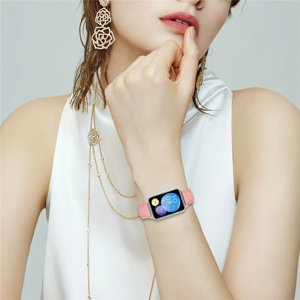 For Xiaomi Smart Band 10 Pro / 9 Pro / 8 Pro / Redmi Watch 6 / 5 / 4 Genuine Leather Watch Band with Silver Connector Turtle Back Buckle Wrist Strap - Pink - 4
