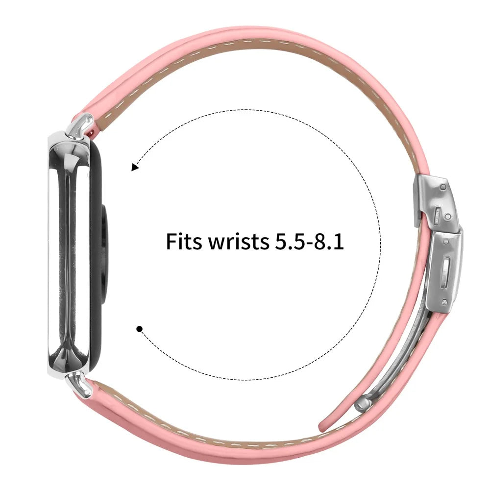 For Xiaomi Smart Band 10 Pro / 9 Pro / 8 Pro / Redmi Watch 6 / 5 / 4 Genuine Leather Watch Band with Silver Connector Turtle Back Buckle Wrist Strap - Pink - 6