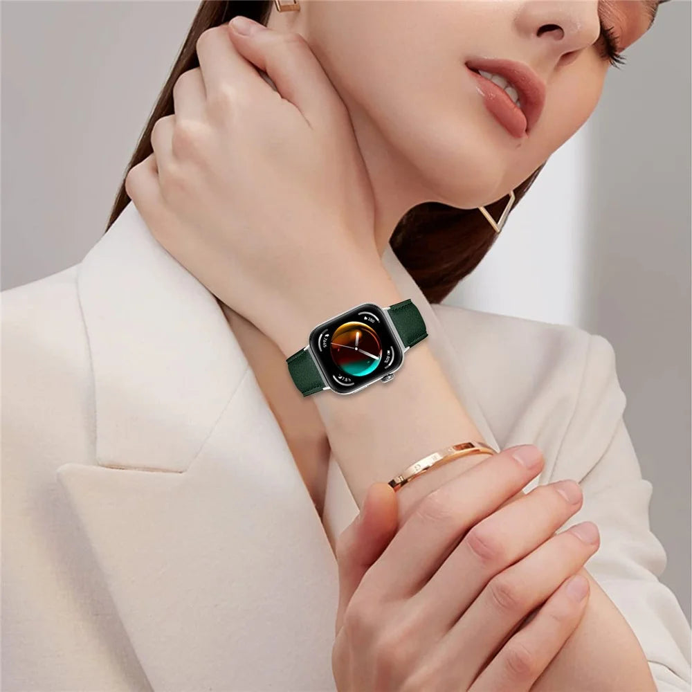Wrist Strap For Huawei Watch Fit 3  /  Fit 4  /  Fit 4 Pro Genuine Leather Watch Band with Silver Connector Turtle Back Buckle - Green - 3