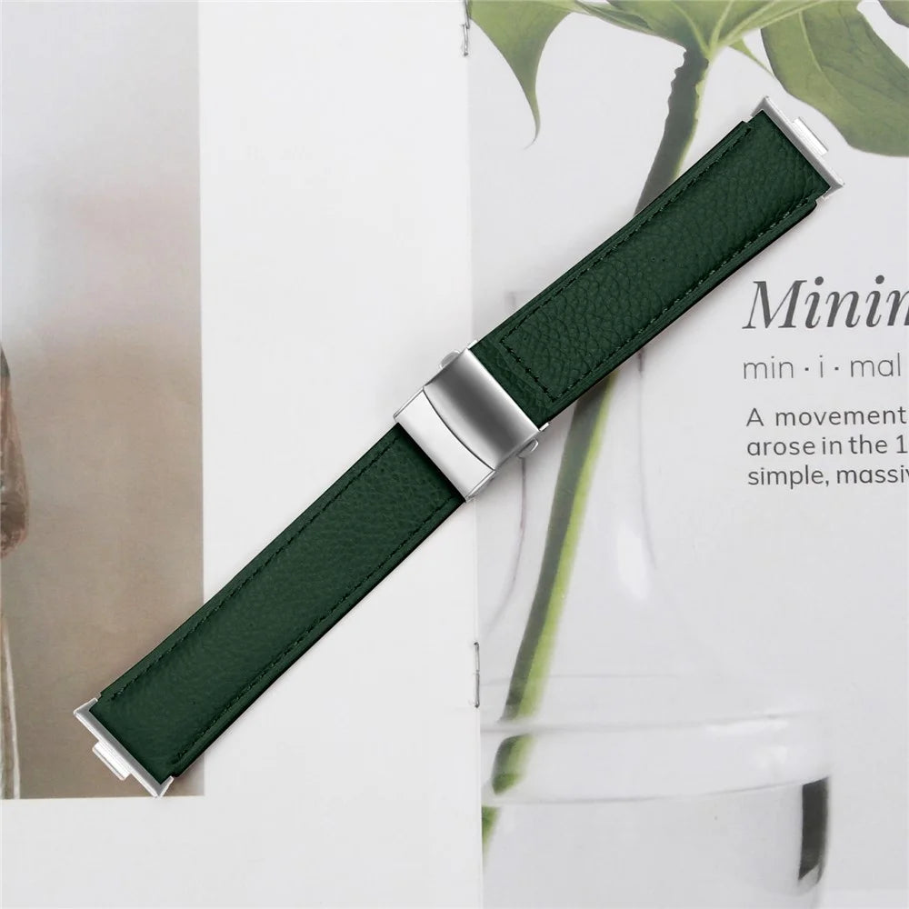 Wrist Strap For Huawei Watch Fit 3  /  Fit 4  /  Fit 4 Pro Genuine Leather Watch Band with Silver Connector Turtle Back Buckle - Green - 5