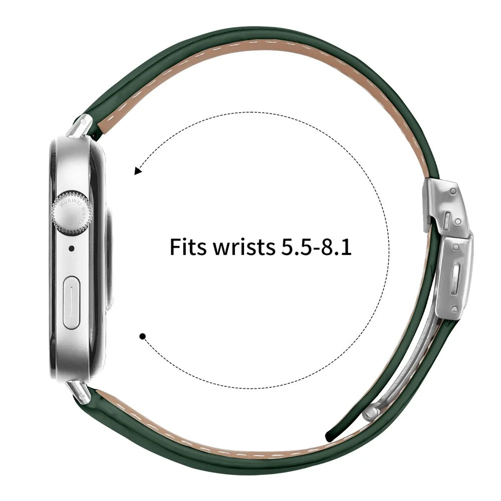 Wrist Strap For Huawei Watch Fit 3  /  Fit 4  /  Fit 4 Pro Genuine Leather Watch Band with Silver Connector Turtle Back Buckle - Green - 6