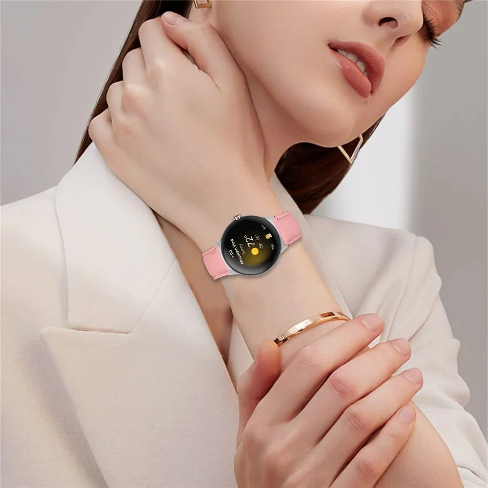 Wrist Strap For Google Pixel Watch 4 41mm / Watch 3 41mm / Watch 2 / Watch Genuine Leather Watch Band with Silver Connector Turtle Back Buckle - Pink - 3
