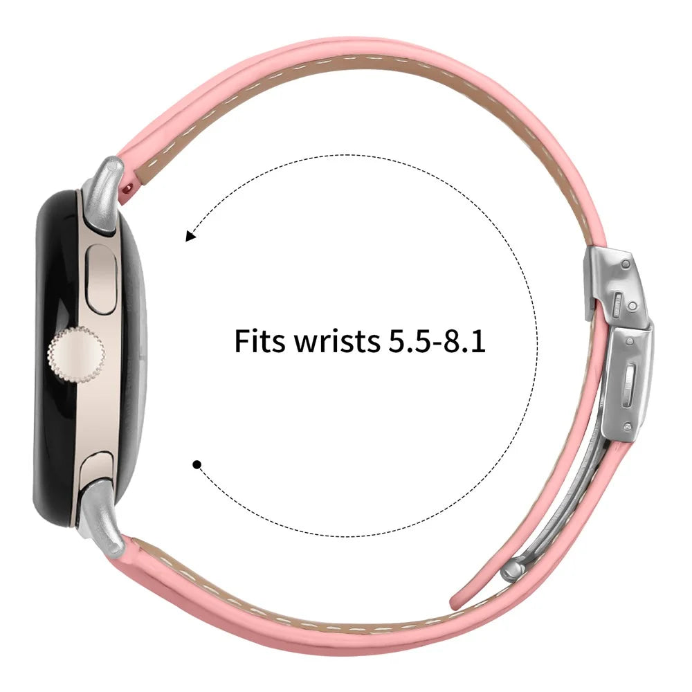 Wrist Strap For Google Pixel Watch 4 41mm / Watch 3 41mm / Watch 2 / Watch Genuine Leather Watch Band with Silver Connector Turtle Back Buckle - Pink - 6