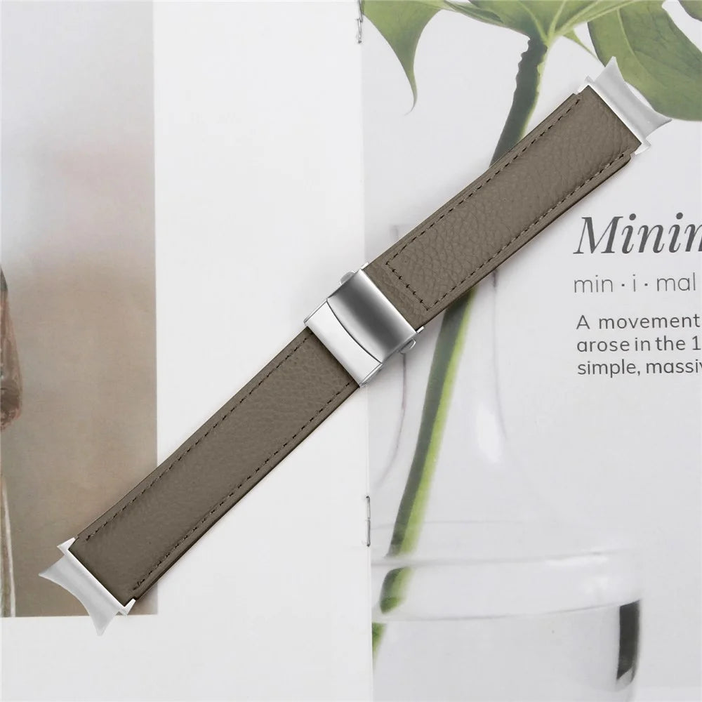 Wrist Strap with Silver Professional Connector For Samsung Galaxy Watch4  /  Watch5 40mm  /  44mm  /  45mm Genuine Leather Watch Band - Grey - 5