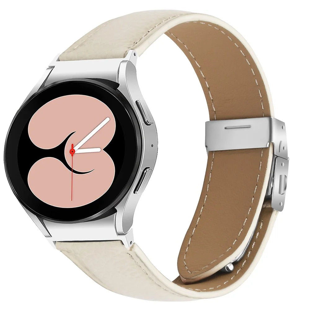 Wrist Strap with Silver Professional Connector For Samsung Galaxy Watch6  /  Watch6 Classic Genuine Leather Watch Band - Beige - 2