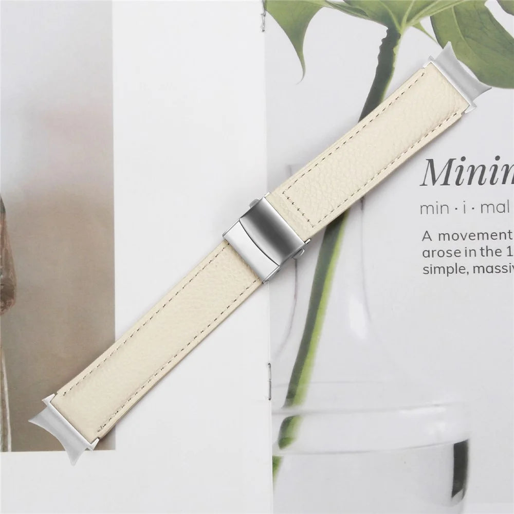 Wrist Strap with Silver Professional Connector For Samsung Galaxy Watch6  /  Watch6 Classic Genuine Leather Watch Band - Beige - 5