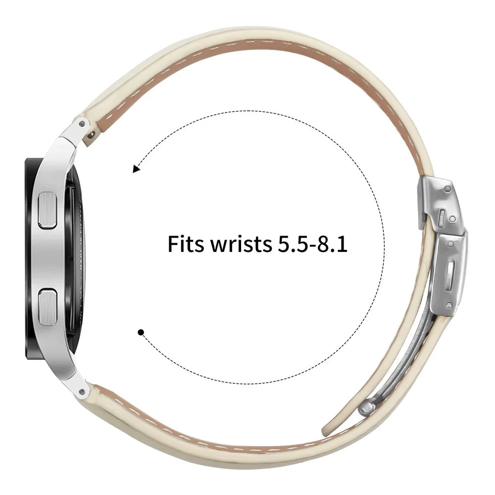 Wrist Strap with Silver Professional Connector For Samsung Galaxy Watch6  /  Watch6 Classic Genuine Leather Watch Band - Beige - 6