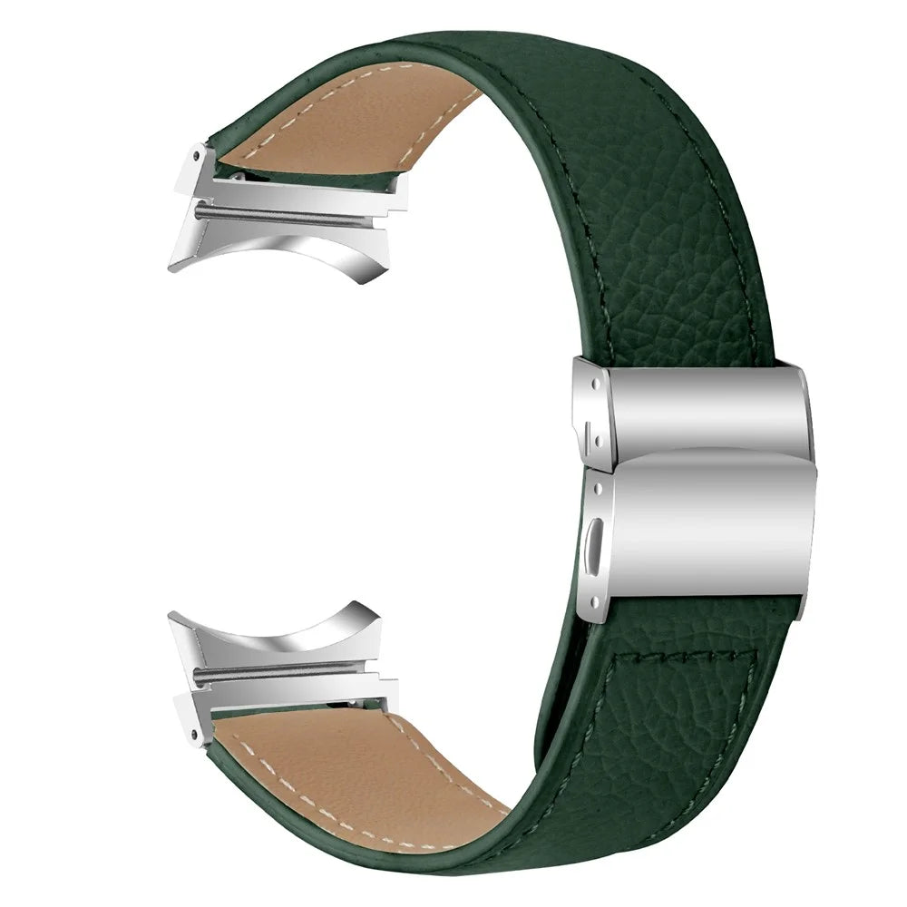 Wrist Strap with Silver Professional Connector For Samsung Galaxy Watch7 40mm  /  44mm Genuine Leather Watch Band - Green - 1