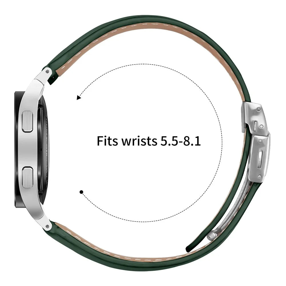 Wrist Strap with Silver Professional Connector For Samsung Galaxy Watch7 40mm  /  44mm Genuine Leather Watch Band - Green - 6