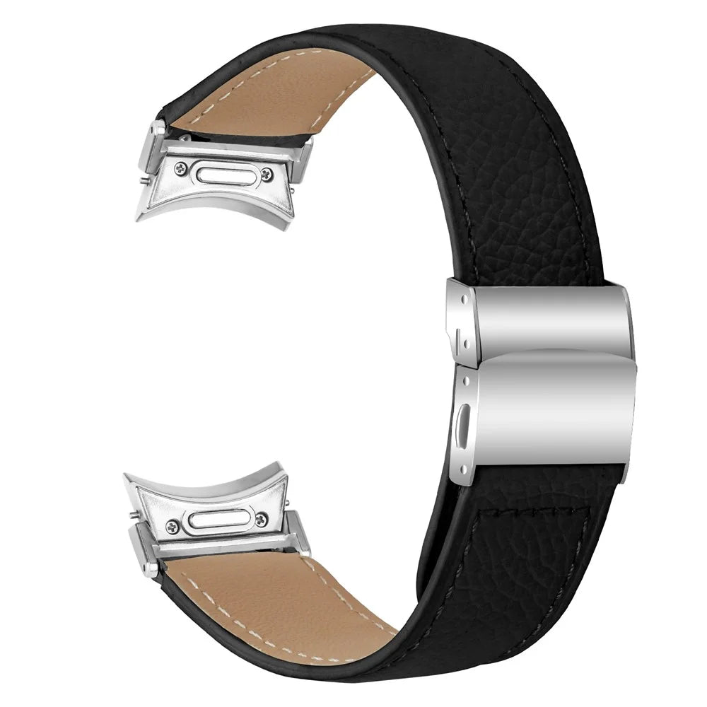 Wrist Strap with Silver Quick Release Connector For Samsung Galaxy Watch4  /  Watch5 40mm  /  44mm  /  45mm Genuine Leather Watch Band - Black - 1