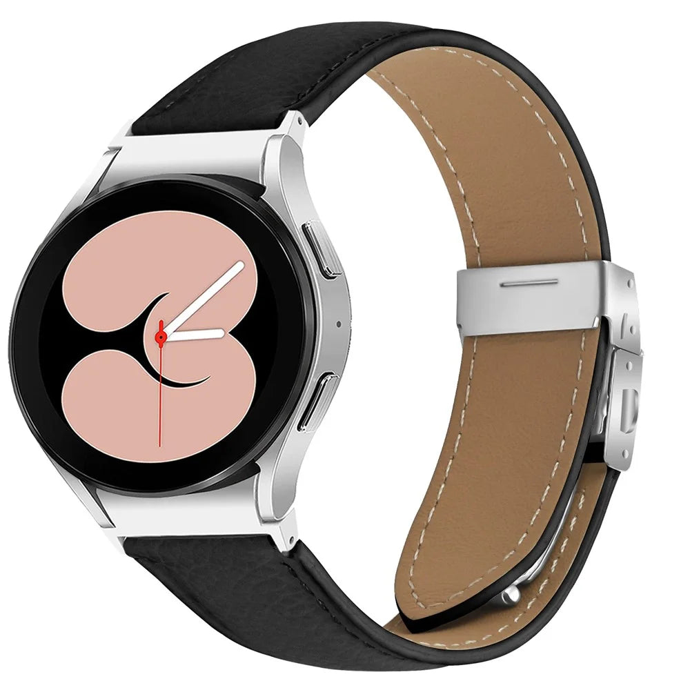 Wrist Strap with Silver Quick Release Connector For Samsung Galaxy Watch4  /  Watch5 40mm  /  44mm  /  45mm Genuine Leather Watch Band - Black - 2