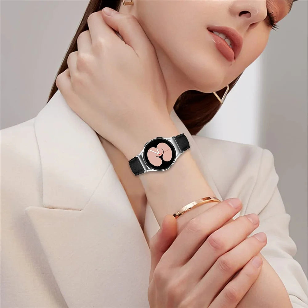 Wrist Strap with Silver Quick Release Connector For Samsung Galaxy Watch4  /  Watch5 40mm  /  44mm  /  45mm Genuine Leather Watch Band - Black - 3