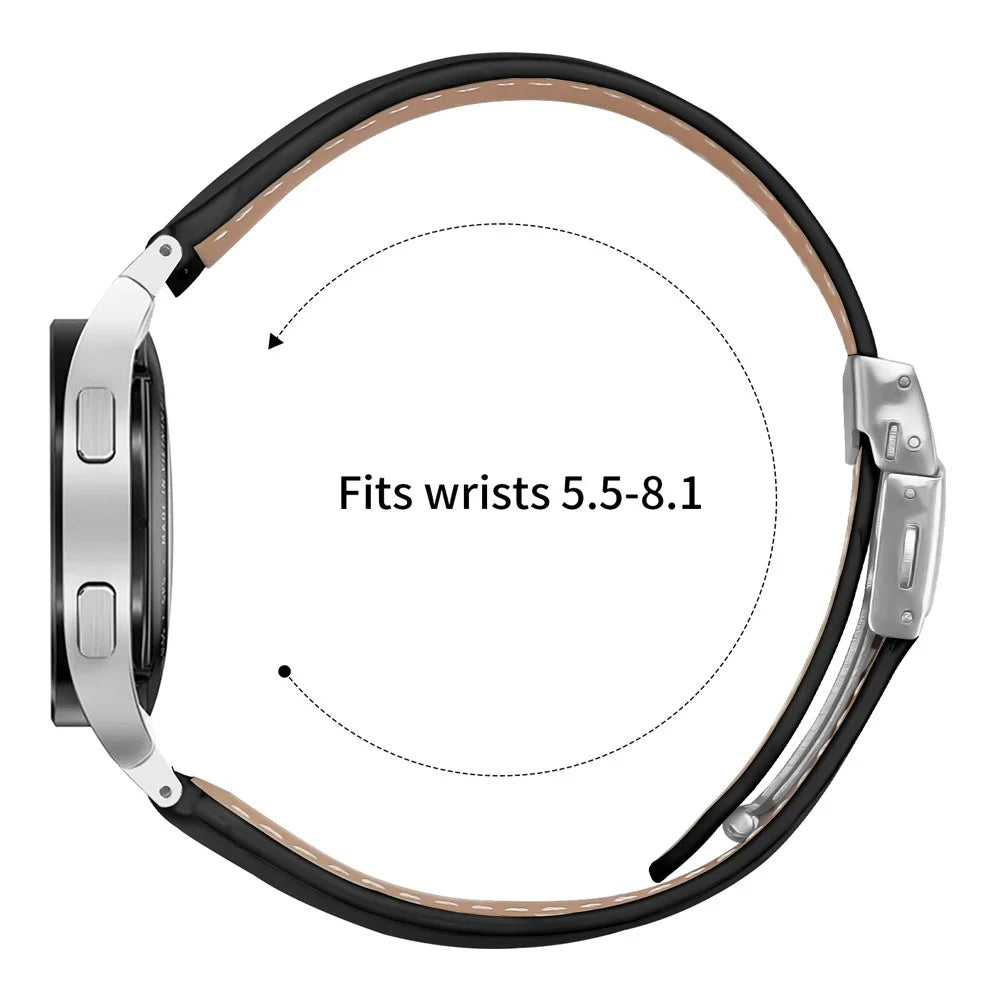 Wrist Strap with Silver Quick Release Connector For Samsung Galaxy Watch4  /  Watch5 40mm  /  44mm  /  45mm Genuine Leather Watch Band - Black - 6