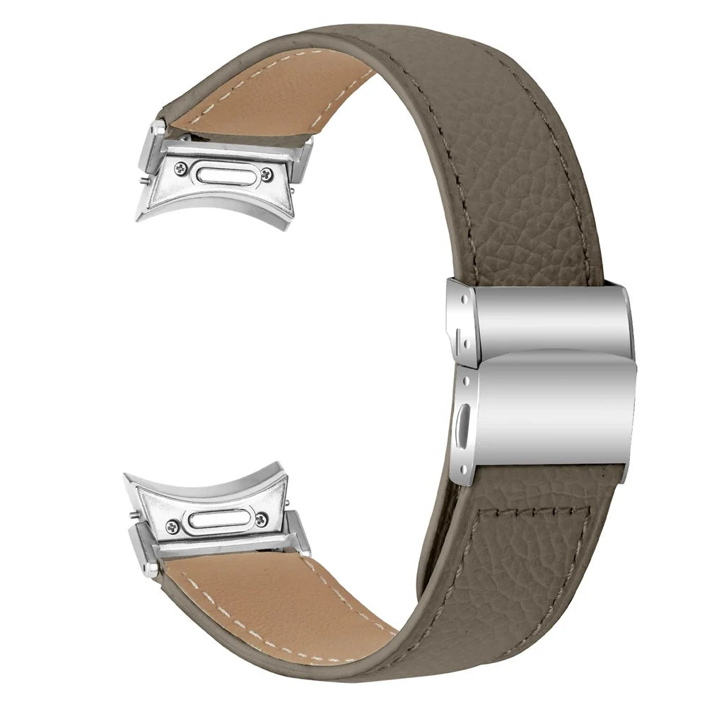 Wrist Strap with Silver Quick Release Connector For Samsung Galaxy Watch6  /  Watch6 Classic Genuine Leather Watch Band - Grey - 1