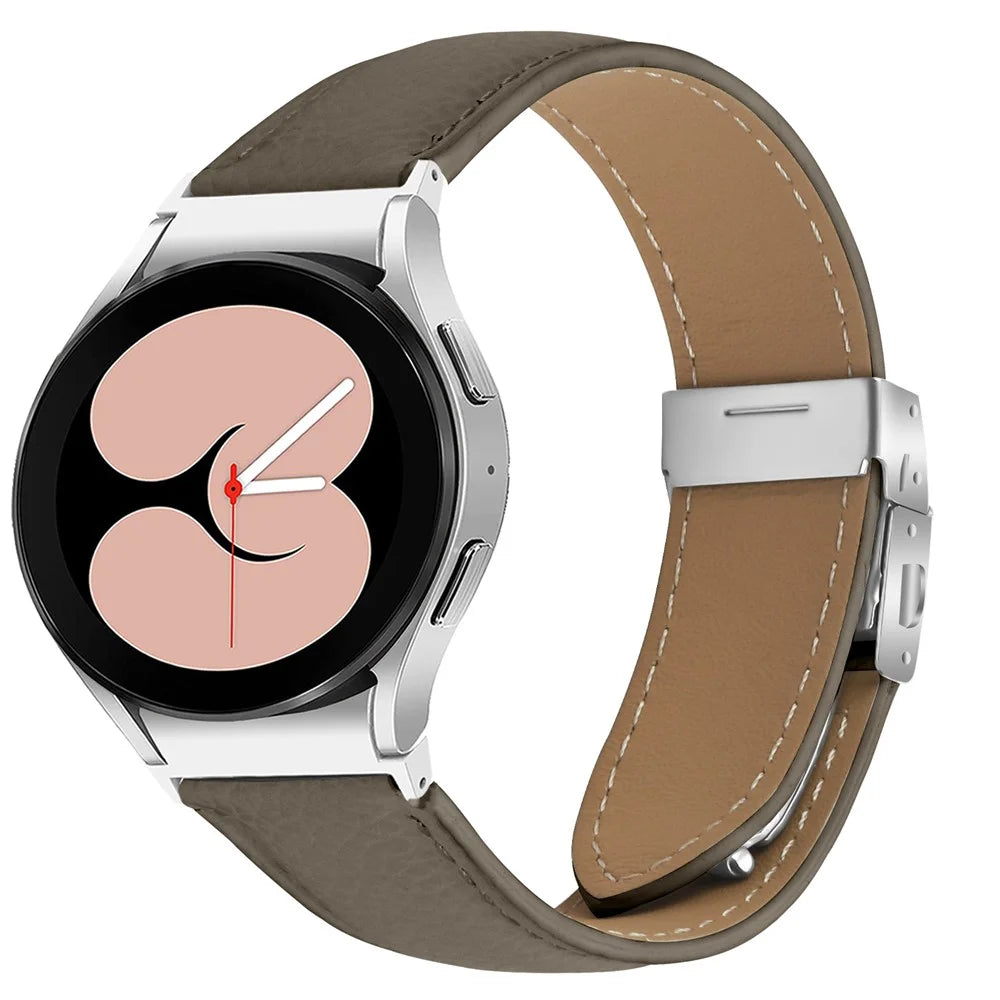Wrist Strap with Silver Quick Release Connector For Samsung Galaxy Watch6  /  Watch6 Classic Genuine Leather Watch Band - Grey - 2