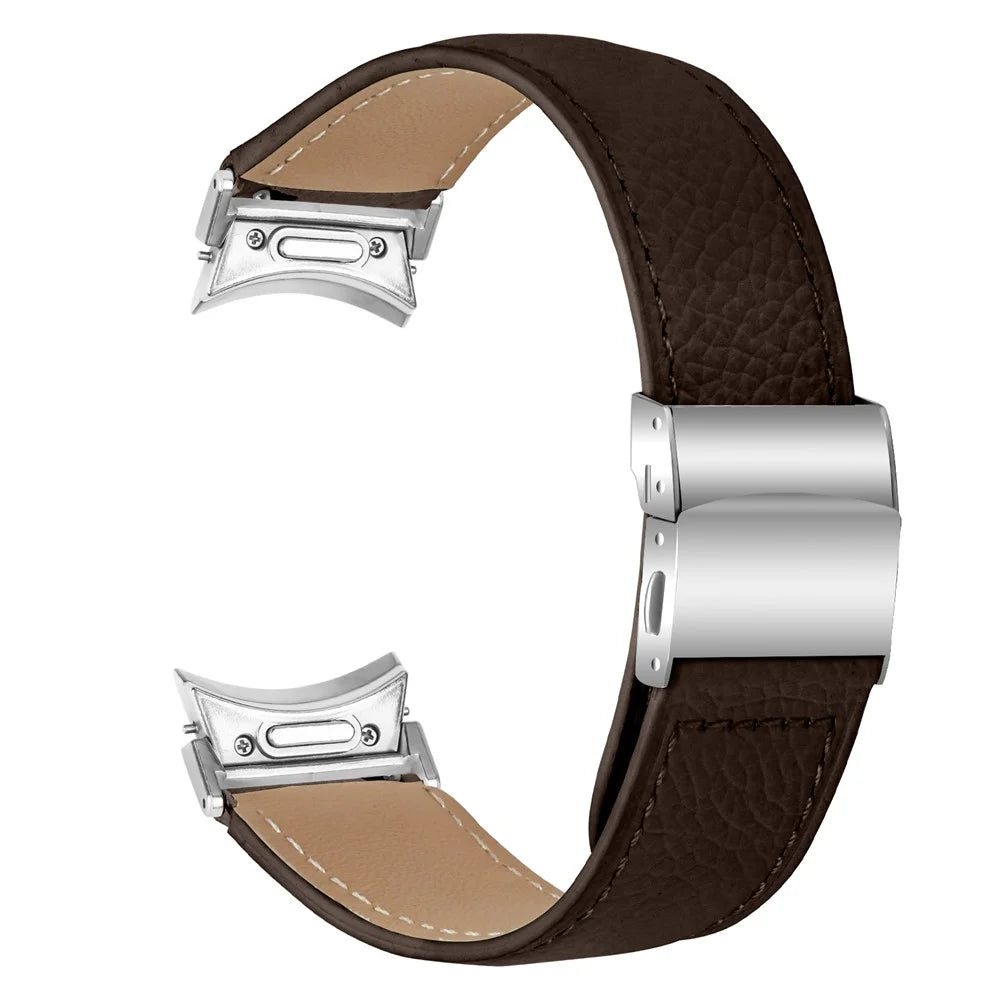 Wrist Strap with Silver Quick Release Connector For Samsung Galaxy Watch7 40mm  /  44mm Genuine Leather Watch Band - Coffee - 1