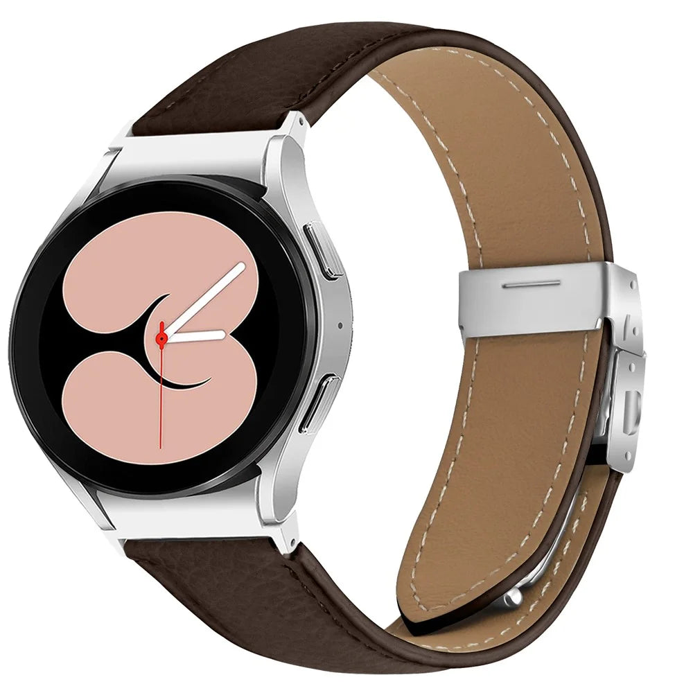Wrist Strap with Silver Quick Release Connector For Samsung Galaxy Watch7 40mm  /  44mm Genuine Leather Watch Band - Coffee - 2