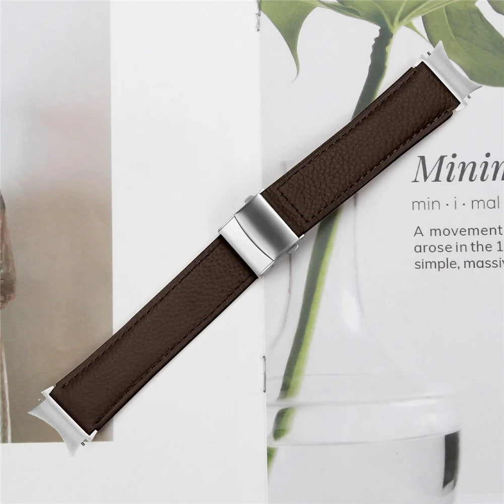 Wrist Strap with Silver Quick Release Connector For Samsung Galaxy Watch7 40mm  /  44mm Genuine Leather Watch Band - Coffee - 5