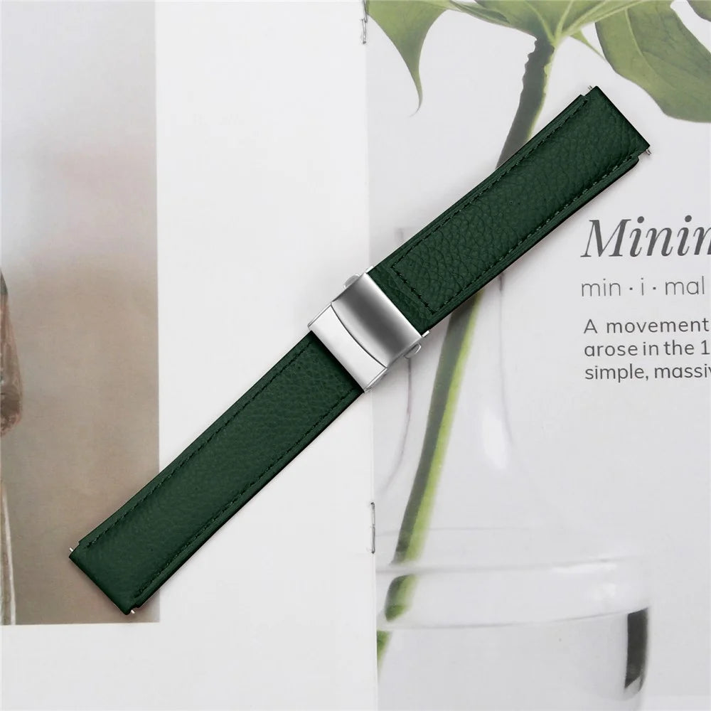 Wrist Strap For Garmin D2 Air X10  /  Bounce  /  vivoactive 5  /  vivomove Trend Genuine Leather Watch Band with Silver Connector Turtle Back Buckle - Green - 5