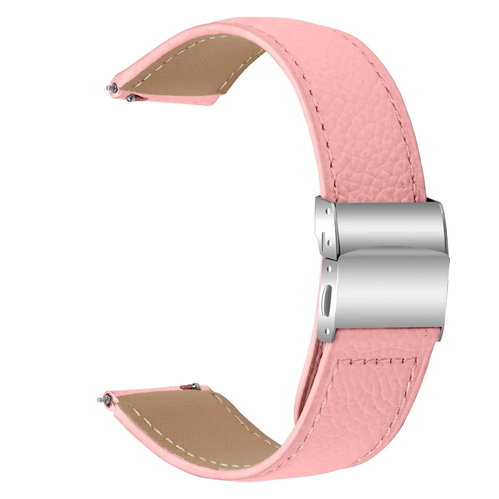 Wrist Strap For Huami Amazfit Active  /  GTR Mini  /  Bip 3 Pro  /  Bip 3 Genuine Leather Watch Band with Silver Connector Turtle Back Buckle - Pink - 1