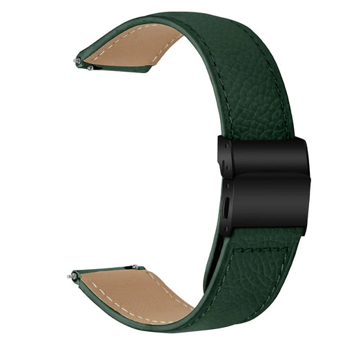 Wrist Strap For Withings Steel  /  Misfit Vapor  /  Haylou BLING LS12 Genuine Leather Watch Band with Silver Connector Turtle Back Buckle - Green - 1