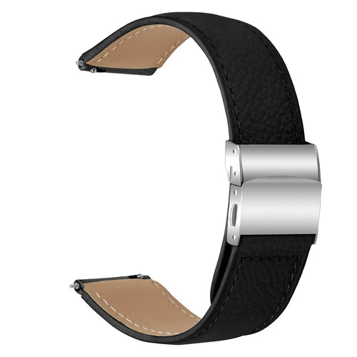 Wrist Strap For Samsung Galaxy Watch3 41mm  /  Active 2 40mm  /  44mm Genuine Leather Watch Band with Silver Connector Turtle Back Buckle - Black - 1